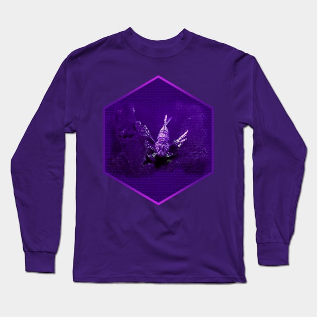 Lionfish on Purple Hexagonal Bubblewrap Pattern Long Sleeve T-Shirt by MikeCottoArt